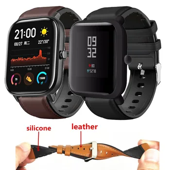 

20mm Universal Replacement Watch Band Silicone Leather strap for Huami Xiaomi Amazfit Bip for WeLoop hey 3s /Ticwatch2/ GTS