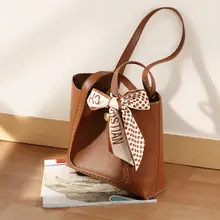 

2021 New Fashion Scarf Bow Bag High Sense High Capacity Tote Bag Women's Shoulder Bag Retro Leisure Versatile Shopping Handbag