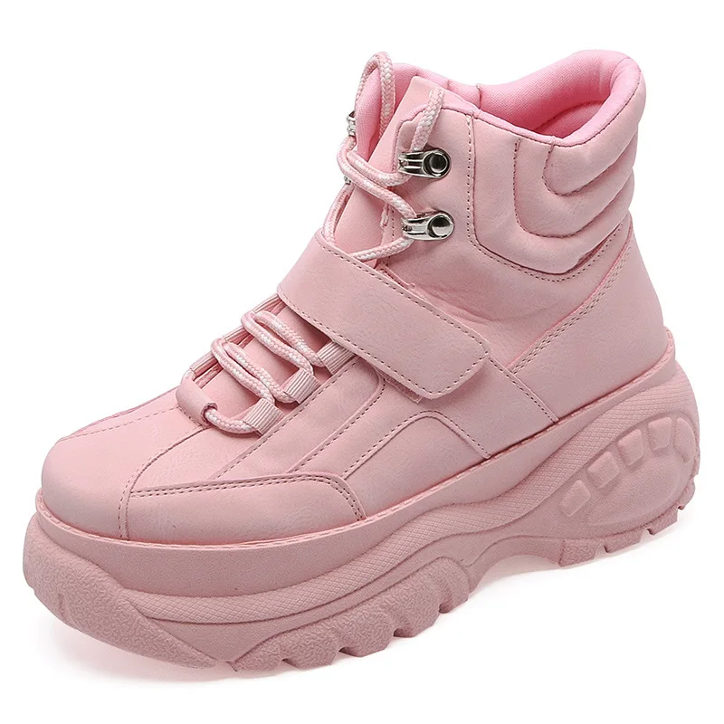 Женская спортивная обувь с высоким берцем; модная дышащая легкая обувь для бега; сетчатые кроссовки на плоской подошве со шнуровкой; zapatos de mujer; X1-47 - Цвет: Розовый