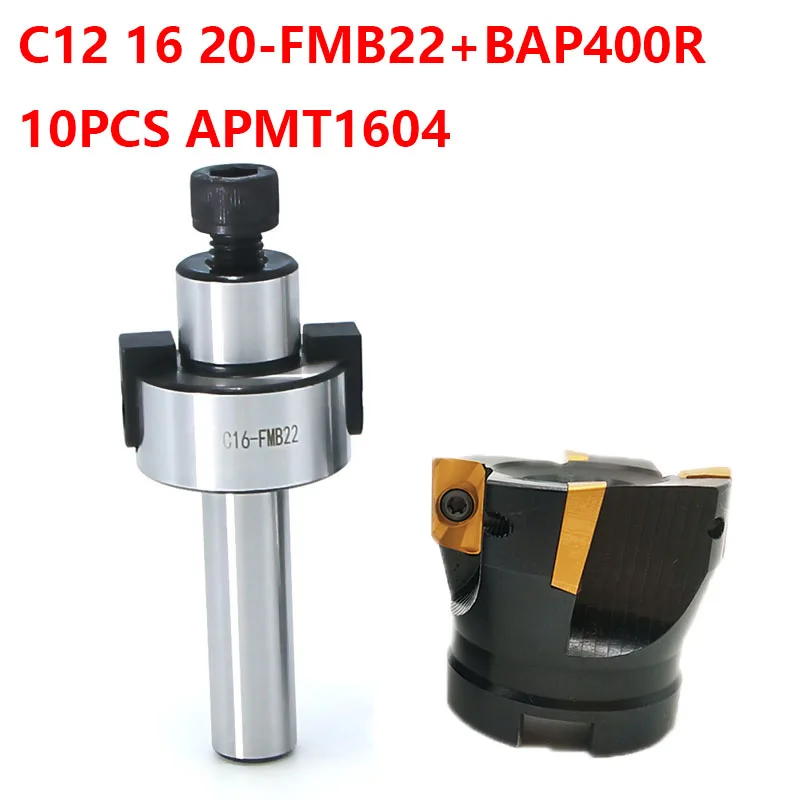 1set C12 C16 20 FMB22+BAP400R 50mm Cutter Head+10pcs apmt1604 Carbide Inserts Face Milling cutter shell end mill adapter