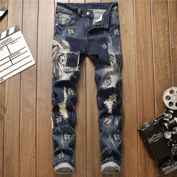 

European Style famous phillip mens brand jeans Men Slim jeans denim trousers zipper blue black hole jeans Pencil Pants for men