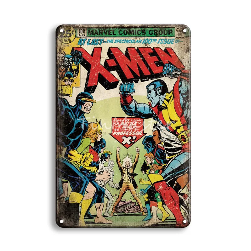 Винтажные жестяные вывески X-MEN Капитан Америка Железный человек мультфильм металлический знак детская комната гостиная украшение металлическая живопись художественный плакат - Цвет: 20091