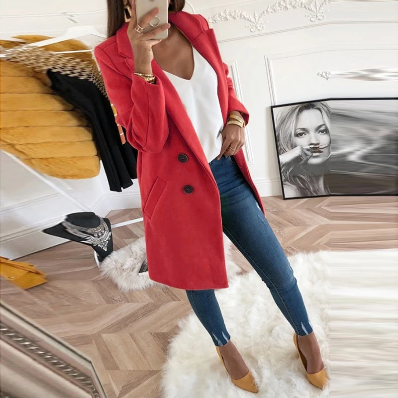 Cheap Women Wool Outwear Winter Woollen Coat Long Sleeve Turn Down Collar Blends Jacket Elegant Lady Overcoats 3XL Plus Size GV782