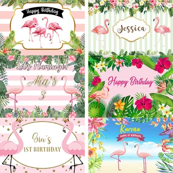 

Flamingo Celebration Birthday Photo Backdrop for Photography Summer Hawaiian Style Backdrop Flowers Newborn Background Poster