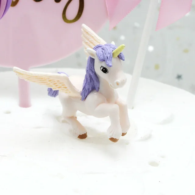Miniature Rainbow Cake Decoration Unicorn Cake Flag Decoration Pegasus Unicorn Happy Birthday Party Cupcake Decoration Wedding Purple
