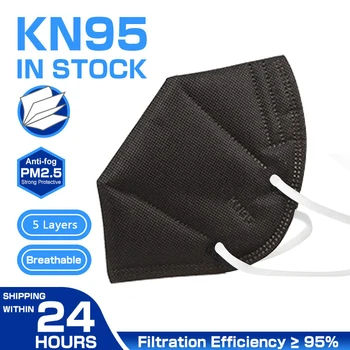 

Black KN95 Dustproof Anti-fog And Breathable Face Masks 95% Filtration Mouth Masks 5-Layer Mouth Muffle Cover Mask Fast Delivery