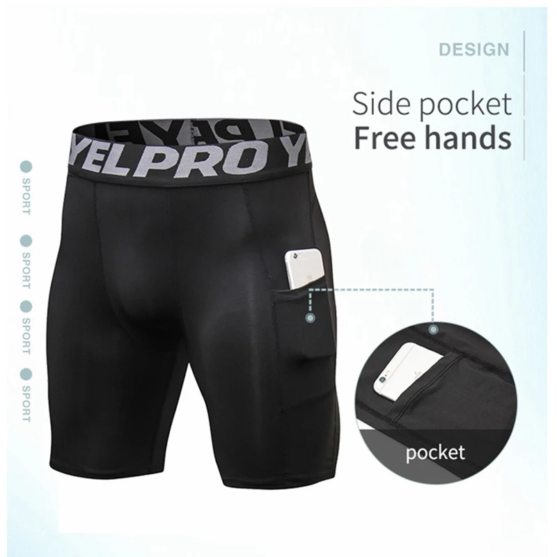 Leggings courts de compression à séchage rapide pour hommes avec poche, collants de course, shorts de fitness, leggings de sport pour hommes