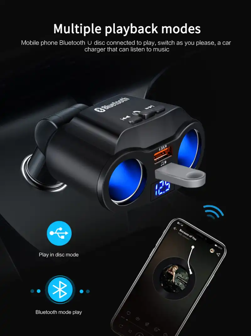 車のfmトランスミッターハンズフリーbluetooth 5 0 Mp3 Uディスク音楽再生デュアルusb充電器2シガーライターポートlcdディスプレイ Aliexpress