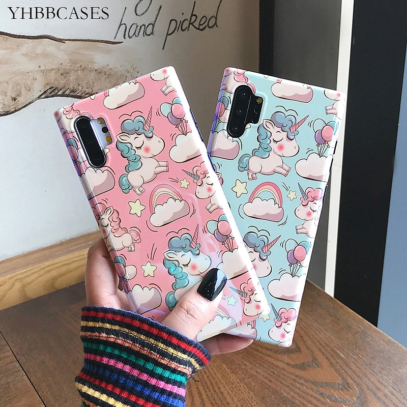 YHBBCASES For Samsung Galaxy S10 S8 S9 Plus Rainbow Unicorn Hard Cases Note 10 8 9 Blu-ray Cartoon Phone Cover | Мобильные телефоны