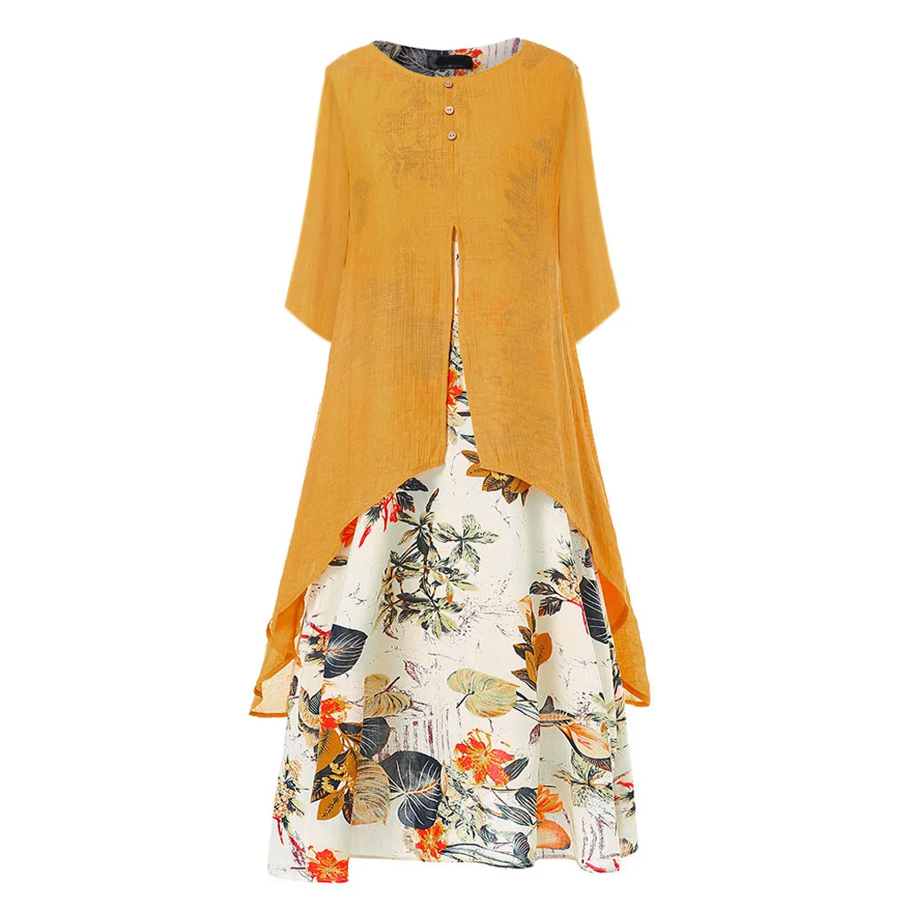 MISSOMO Длинные Maxi dress vestidos Для женщин платье Винтаж, с рисунком, из кусков, с О-образным вырезом с рукавом три четверти плюс Размеры Для женщин vestidos ropa mujer 9