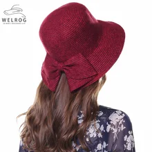 WELROG, открытый бант, шляпа от солнца с широкими полями, широкополая шляпа-ведро, весна-лето, плетеные шляпы, женские одноцветные шляпы, новинка, пляжные шляпы