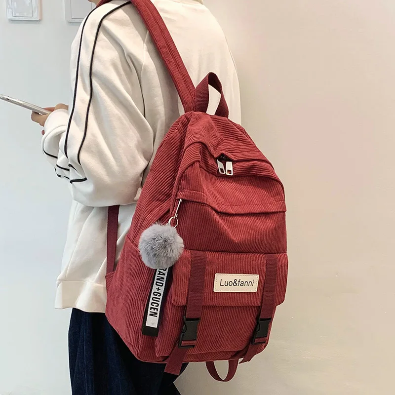 

Cute Buckle Corduroy Backpack Women Large Capacity School Bag Teenage Girl Backpack Female Bag kawaii Ladies Luxury