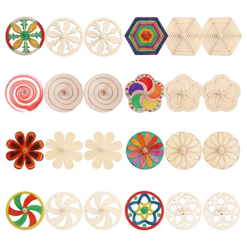 

24pcs Children's Diy Painting Coloring Gyro Toys Wooden Spinning Tops DIY Wood Spin Tops For Party Favors Education Games Gifts
