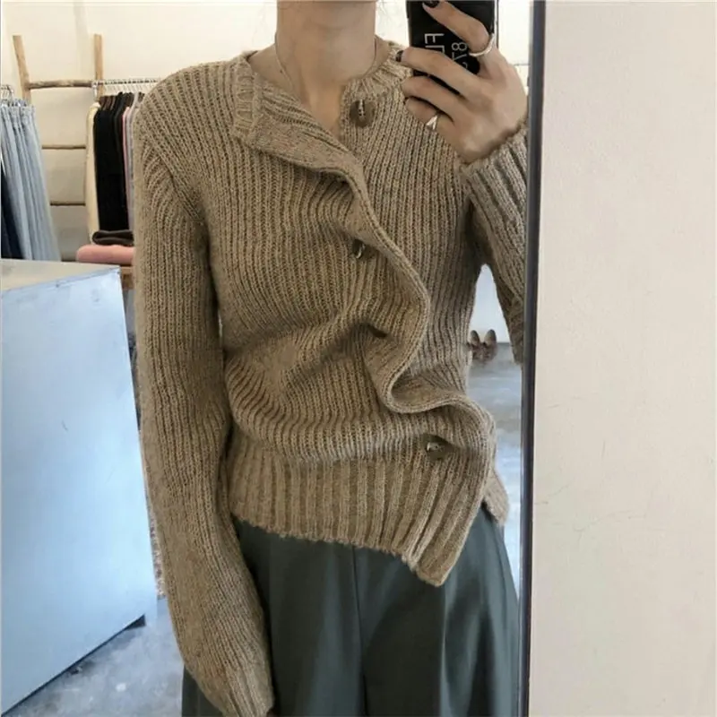 

Alien Kitty 2019 Autumn Stylish Irregular Pleated Chic Sweet Thicken Loose New Regular Brief All-Match Knitted Women Sweaters
