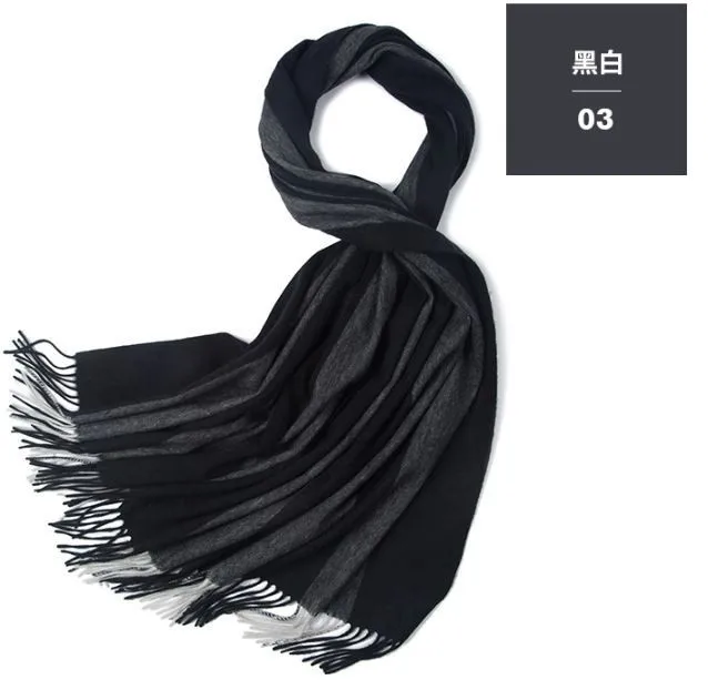 03 Black Кашемировый шарф, осень и зима, узор, в полоску, смешанный ягненок, шаль, шарфы для женщин - Цвет: 03 Black