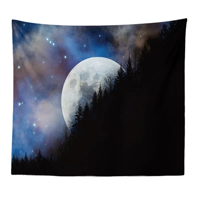 Nature Art Moon Tapestry Mountain Galaxy Starry Sky Hanging Wall Tapestries Psychedelic Carpet Wall Blanket Rug Tapiz Landscape - Цвет: 2