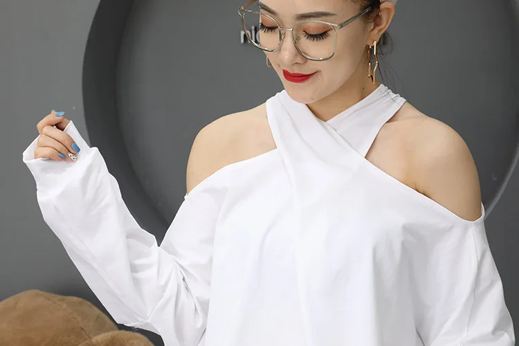WHITNEY WANG Футболка женская Осенняя модная Уличная Сексуальная с открытыми плечами Холтер футболка женская футболка femme Топы