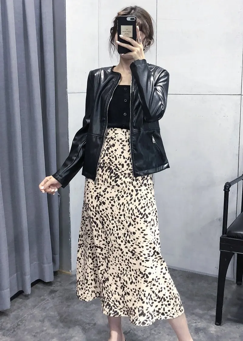 Летняя юбка kawaii boho винтажная леопардовая юбка с высокой талией Женская облегающая юбка миди панк уличная Корейская одежда