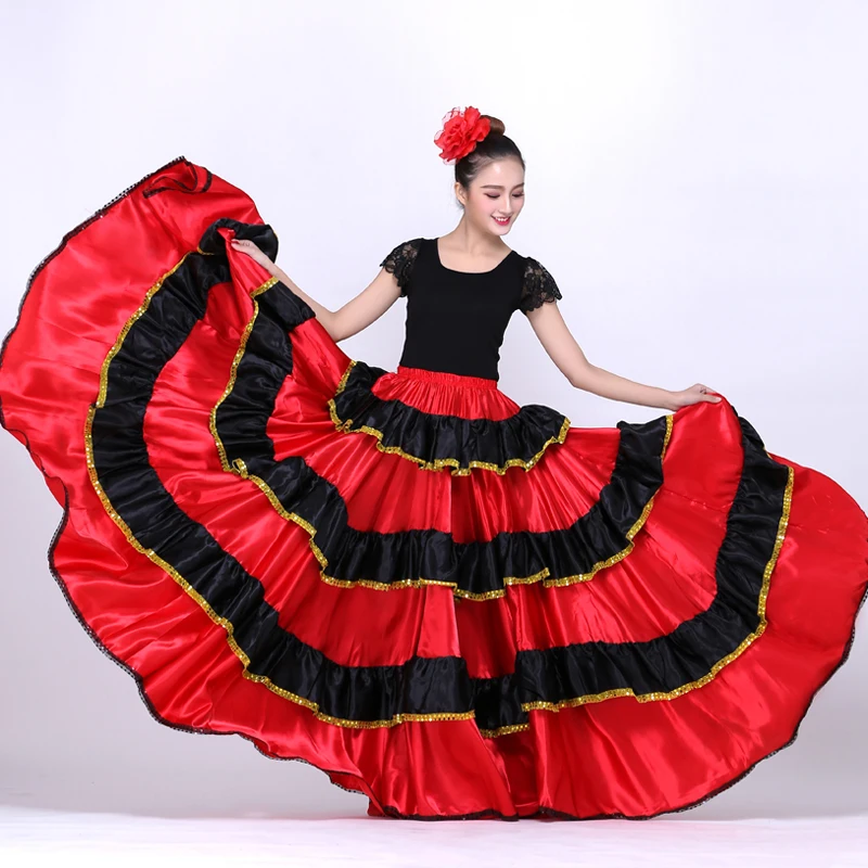Женские испанские карнавальные вечерние костюмы для сцены, юбка для фламенко в полоску размера плюс, кружевные костюмы для танца живота для женщин, испанское платье - Цвет: Color4