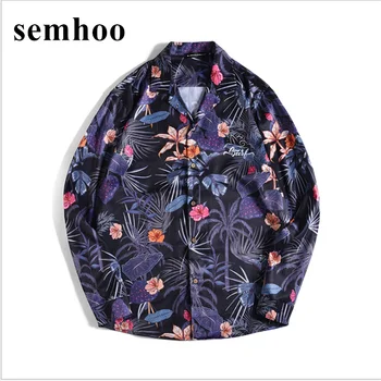 

Mens Hawaiian Shirt 2020 Casual Shark Print Loose Long Sleeve Sunscreen shirt Oversize camisa masculina Male chemise homme