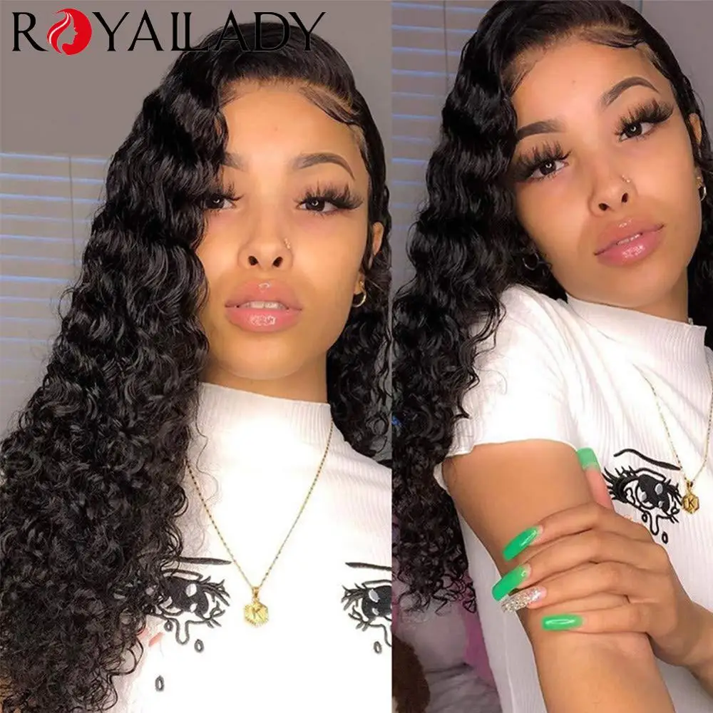 Royal Lady Deep Wave Lace Front Human Hair Wigs Brazilian Curly Hair 4x4  Lace Closure Wigs Pre Plucked Hairline 180% Density|Lace Front Wigs| -  AliExpress