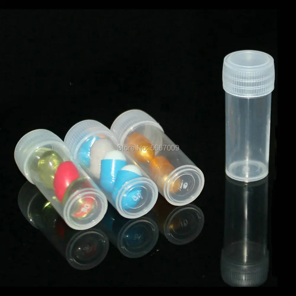 

100Pcs Lab Plastic 5ml Sample Bottle Small Vial Medicine Pill Powder Capsule Storage Container