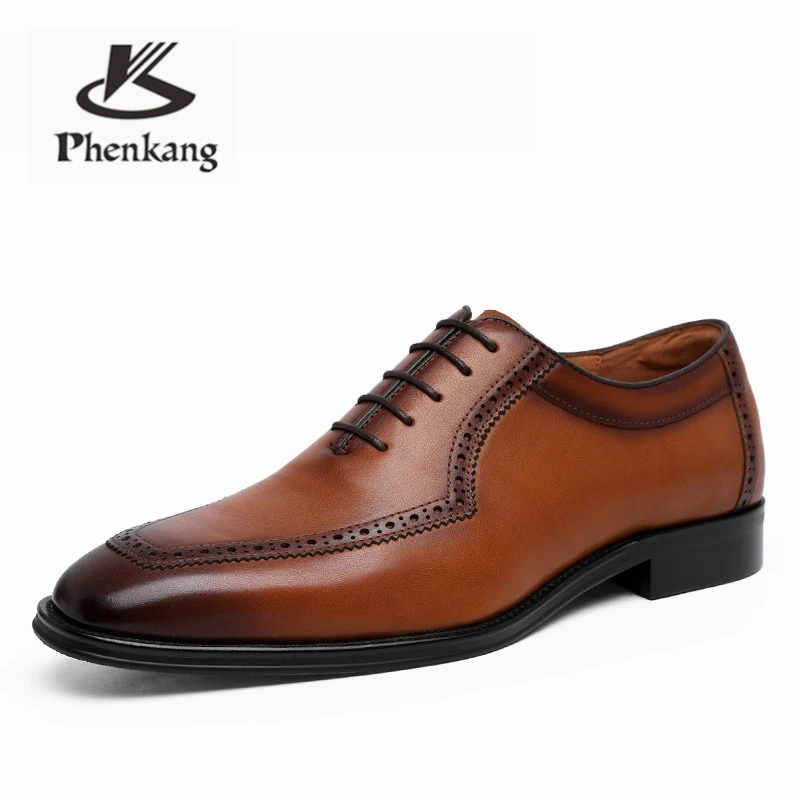 

Men leather shoes business dress suit shoes men brand Bullock genuine leather black laces wedding mens shoes Phenkang