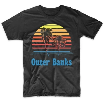 

Retro Style Outer Banks North Carolina Sunset Palm Trees Beach Vacation T-Shirt Tops Tee Shirt Custom Printed