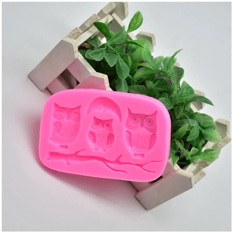 DIY пекарня 3 отверстия Стерео Сова Аватар для моделирования из мастики шоколада для кекса для глины силиконовые формы