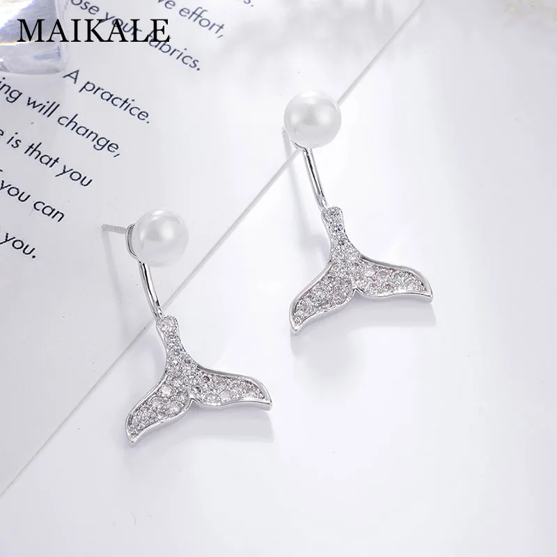 Женские серьги-пусеты MAIKALE модные корейские вечерние серьги с жемчугом и рыбьим
