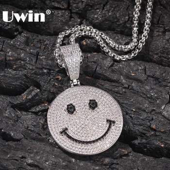 

UWIN Hiphop Chain Smile Face Pendant Necklaces Bling Bling Cubic Zirconia Decoration Men Women Cute Fashion Jewelry