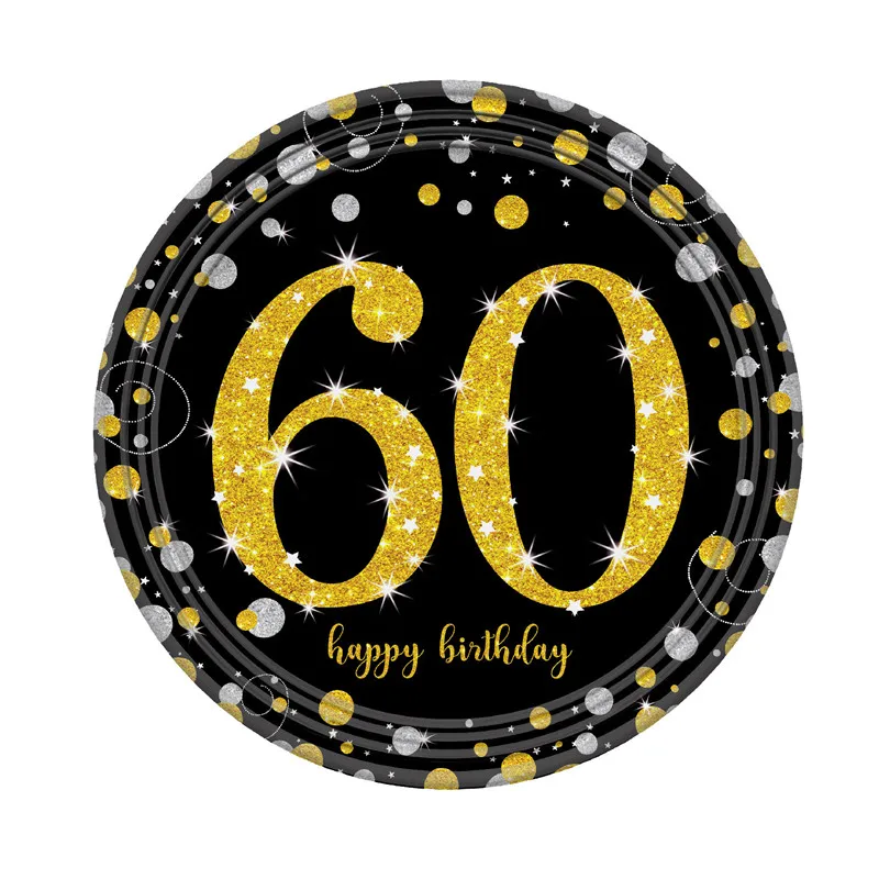 Золотой День рождения украшения 60th 21th 30th 40th 50th день рождения настольная скатерть посуда день рождения принадлежности HL81 - Цвет: 8pcs 9inch  60