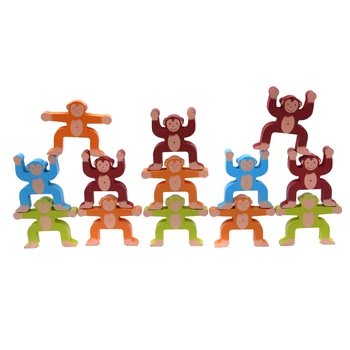 

Wooden Stacking Games Monkeys Interlock Toys Balancing Blocks Games Toddler Educational Toys for Kids Infants Adults 16 Pieces
