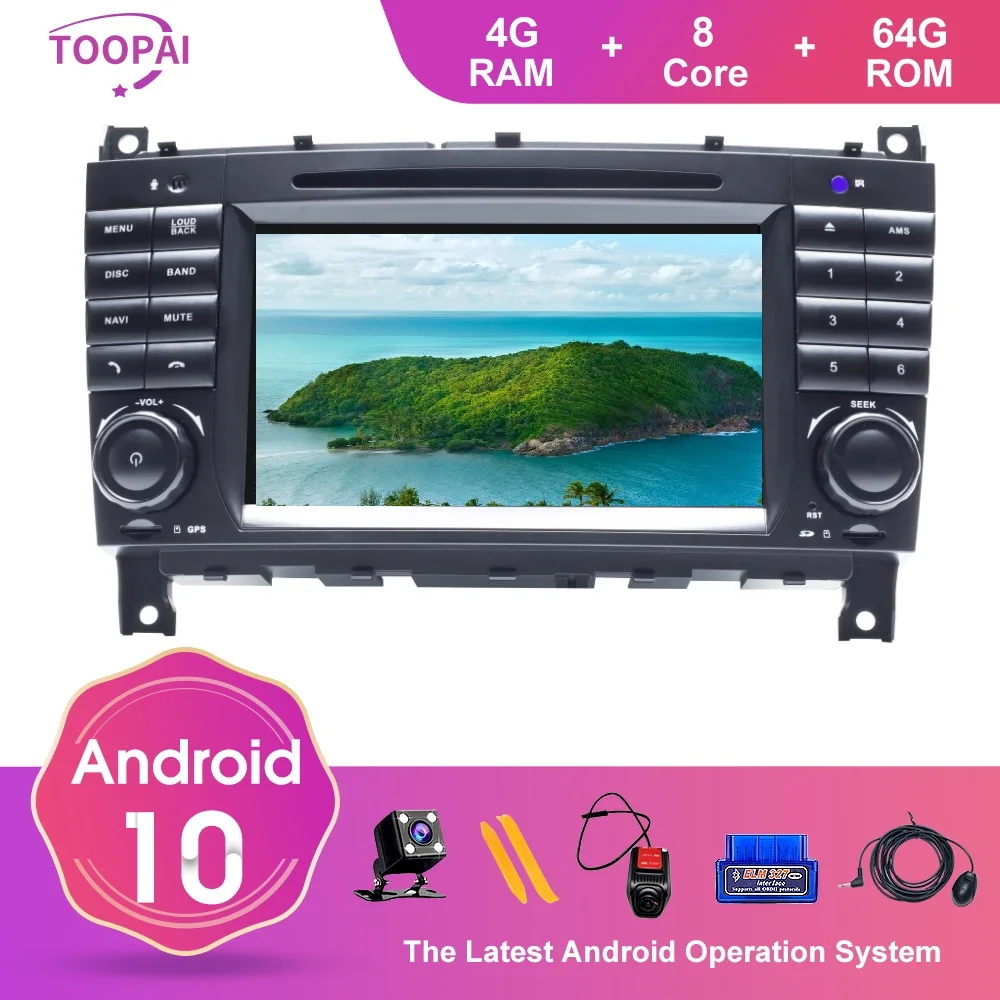 Автомобильный мультимедийный плеер TOOPAI Android 10 для Mercedes Benz W203 CLK200 CLK22 C180 C200 CANBUS