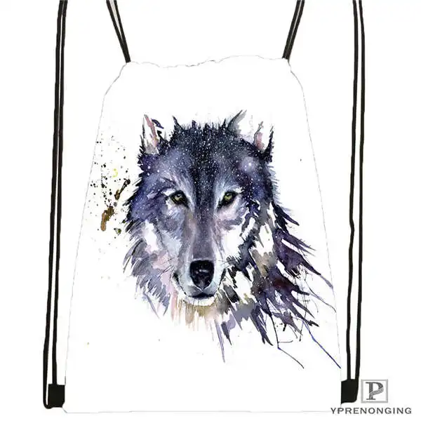 Drawstring Backpack Custom wolf_moon_by_kyghost@ 01-походная сумка на шнурке милый рюкзак для детей(черная спинка) 31x40 см#180611-03-107 - Цвет: Drawstring Backpack