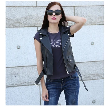 

Free shipping, plus size Genuine sheepskin leather women vest.motorbiker fashion woman vests,sleeveless leather jacket