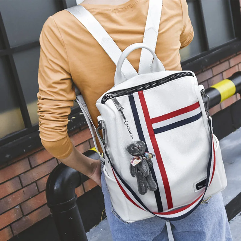 

Backpack Women's Genuine Leather Stripes Backpack First Layer WOMEN'S Cow Leather Bag Backpack 2019 New Style All-match Bag