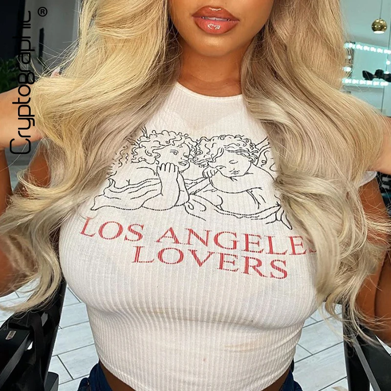 

Cryptographic Short Sleeve Summer Fashion Letter Print Mini T-Shirts Female Crop Tops White Tee Shirts Cropped Tops Casual Basic