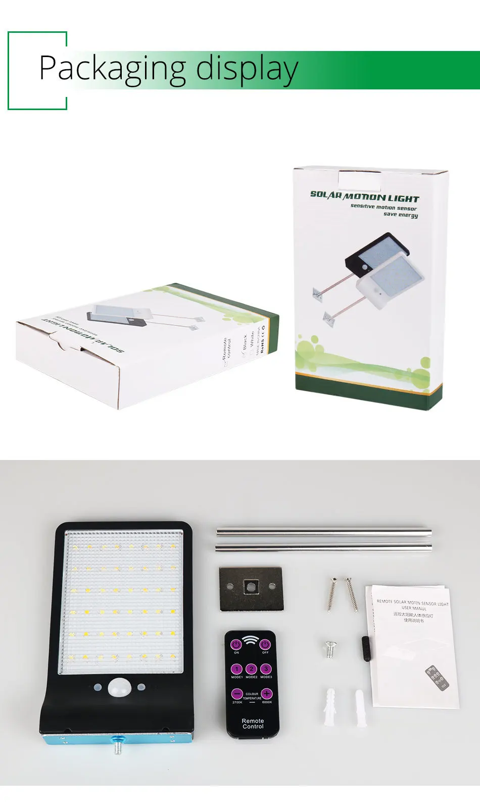 IP65 3.7V 2200MAH Solar Outdoor Led Spotlight Modern Remote Control ABS LED Solar Lights Sunlight Street Garden Powered Lighting  (2)