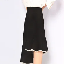 Осень продукт черная темпераментная юбка с высокой талией и тонкими бусинами нестандартная юбка короткая стильная женская юбка