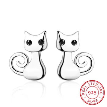 

Real 925 sterling silver Fine jewelry female cute animal cat stud earring Boucle d'oreille for women wholesale E056