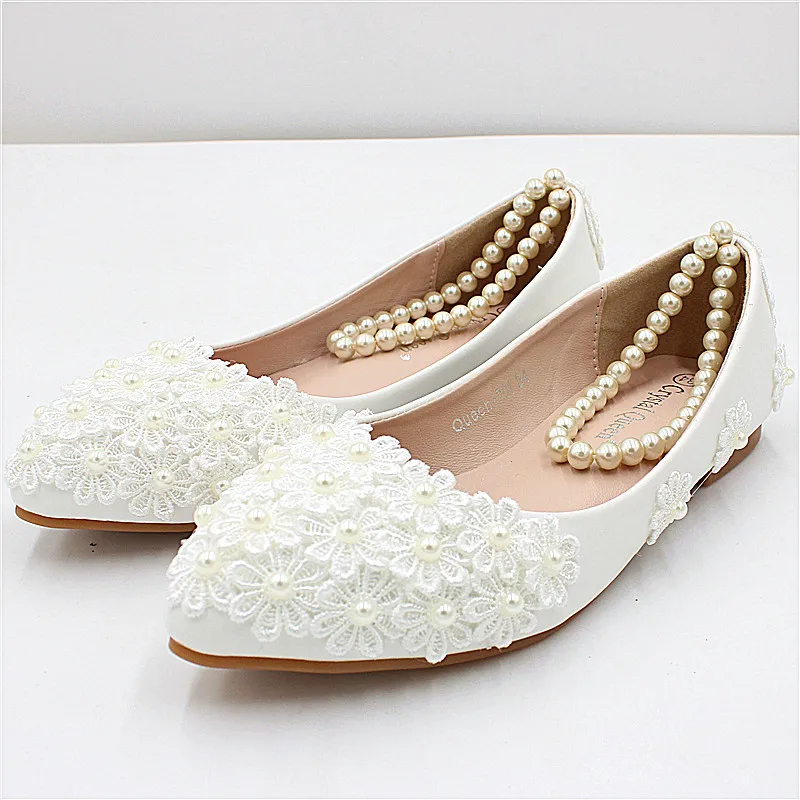 Sorbern Wedding Shoes Flatlace Beaded Ankle Strap Bridesmaid Shoes Casual