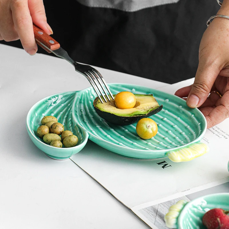 Керамическая миска С КАКТУСОМ для пиццы паста закуска салат с фруктовым сыром