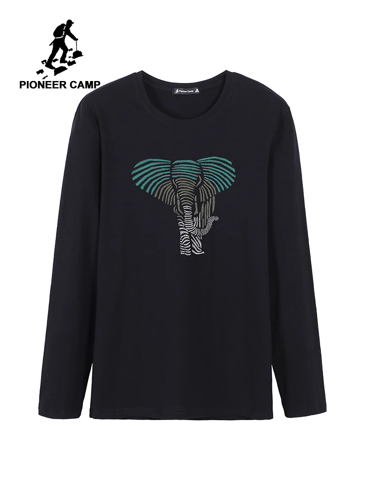 

Pioneer Camp bstract printing Long Sleeve T-Shirt Men Printed Elephant Cotton Fashion Tops High Quality Slim Fit Tees ACT906303