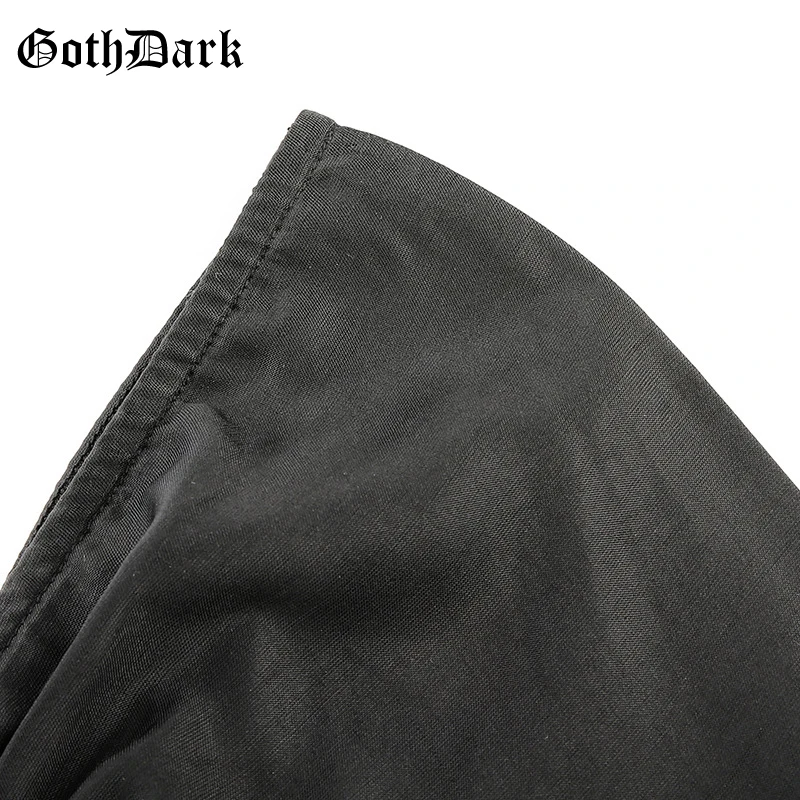 Готические темно-черные винтажные панк гохтические женские футболки Harajuku бандажные черные укороченные женские футболки Гранж осень зима шик