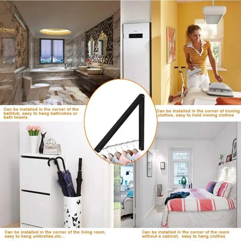 

Wall Mounted Retractable Drying Rack Folding Collapsible Triangular Cloth Storage Laundry Room Indoor Outdoor Hang Rod