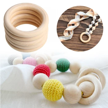 

5pcs 70mm Baby Wooden Teething Rings Necklace Bracelet DIY Crafts Natural New