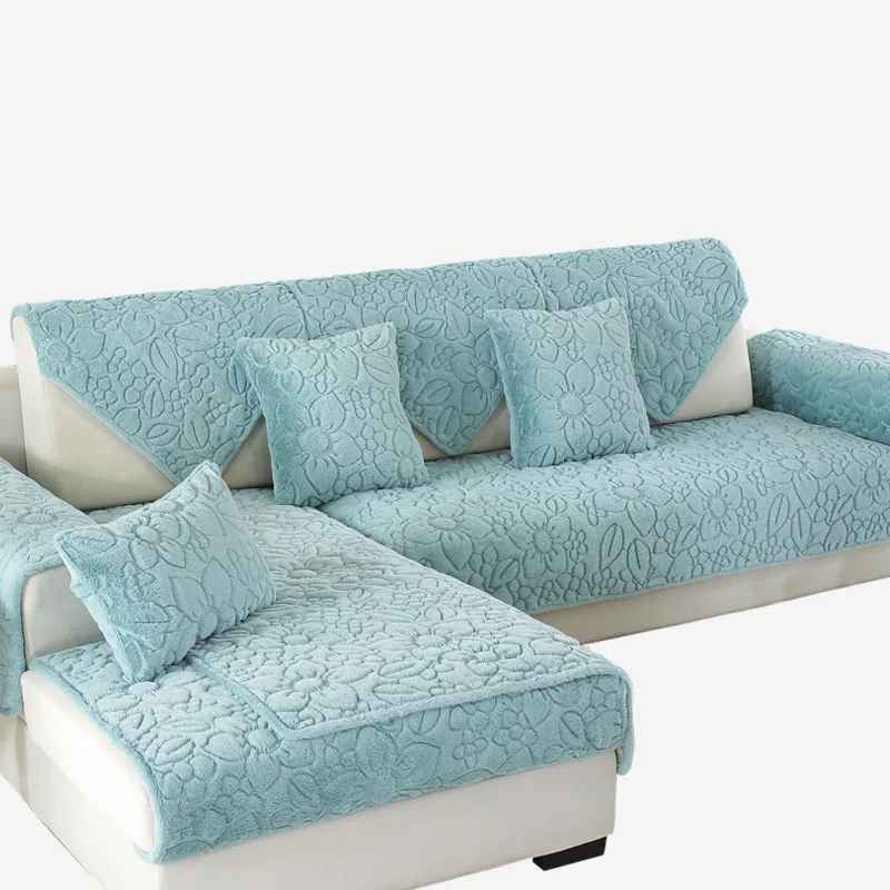 

Winter plush quilted embroidered sofa cushion Velvet non-slip living room soild color sofa cover towel customize slipcover