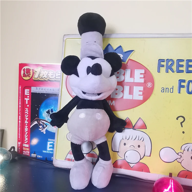 DISNEY  Mickey Mouse Black & White STEAMBOAT WILLIE Stuff Plush Doll 25cm