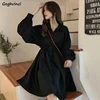 Robe à manches longues Style Preppy, couleur unie, douce, Simple, élégante, plissée, élégante, pour étudiantes, Slim, quotidien, Streetwear, taille haute ► Photo 1/6